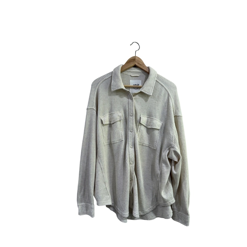 Aerie LumberJane Waffle Shirt Cream Ivory Oversized Button Down Top Medium